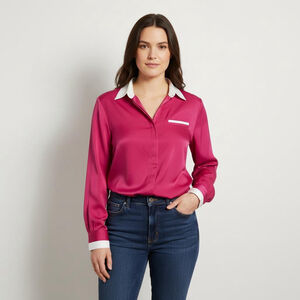 Ann Chabrol Vintage Fuchsia & White Blouse Shirt Size 12